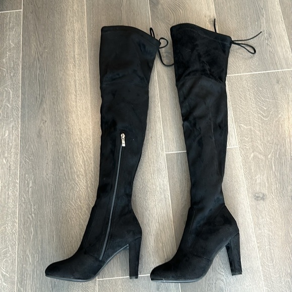 Over the Knee Black Faux Suede Block High Heel Boots Black Women size 8 - Picture 7 of 17